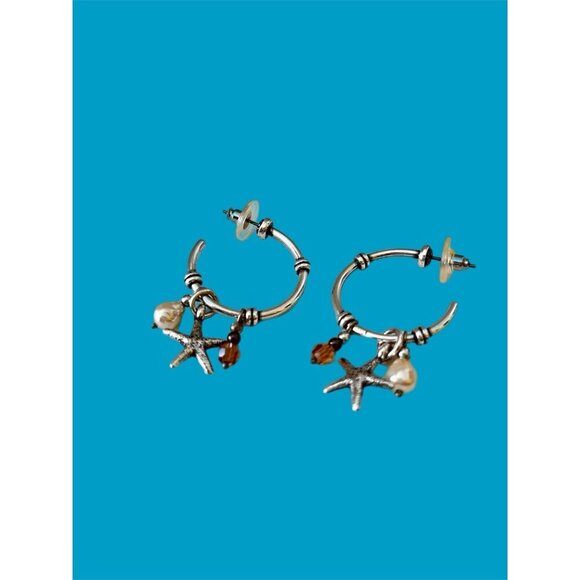 Brighton Nantucket Post Style Hoop Earrings Silver Plated - Picture 3 of 5